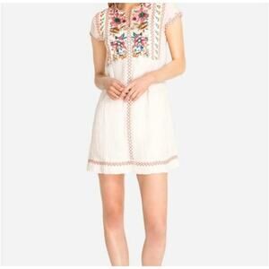 Johnny Was Nena Poncho Short Sleeve Cotton Cheesecloth Mini Dress Embroidered XS